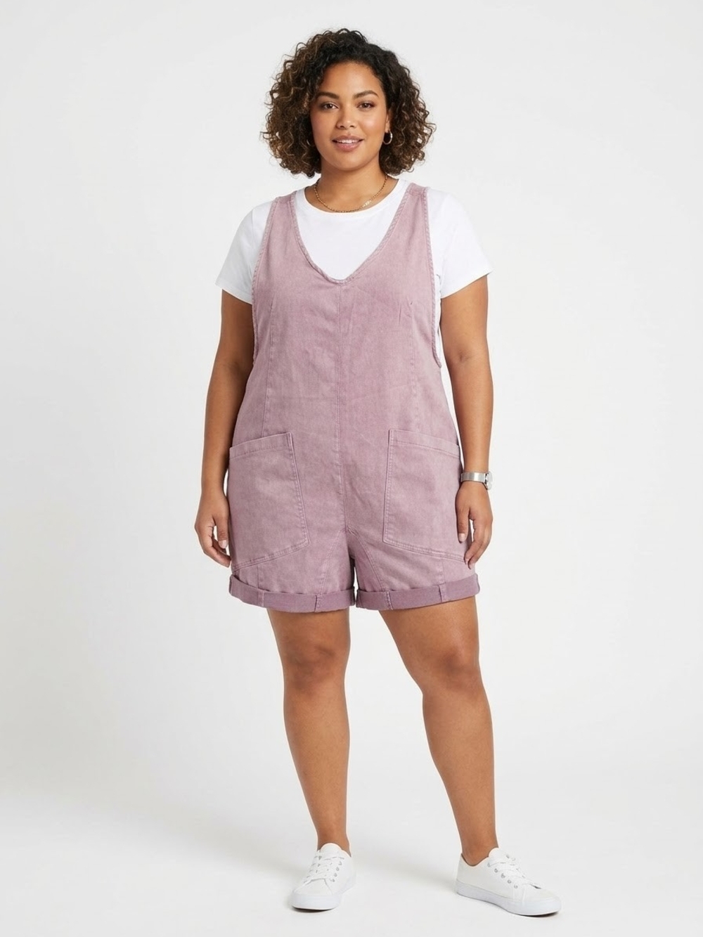 Zenana Outfitters Mauve NWT Denim Utility Romper Size Large